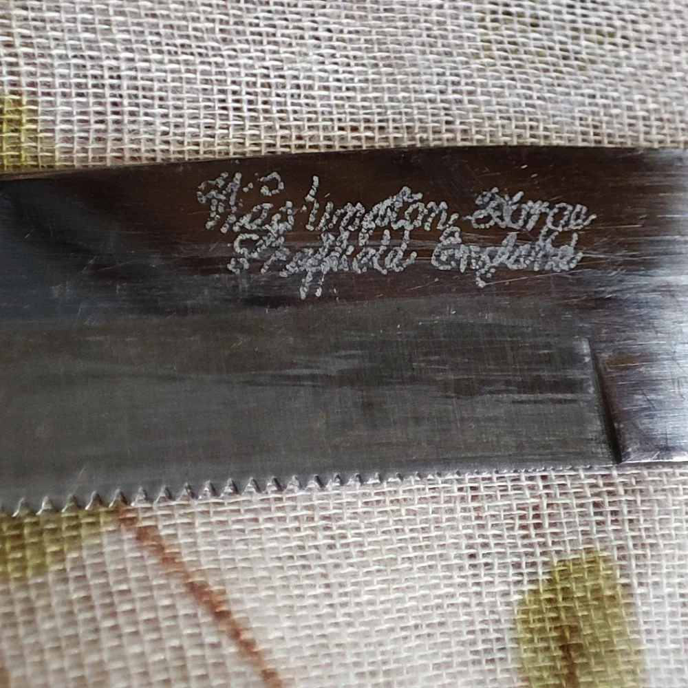 Washington Forge Stainless Steel 6 Steak Knives Sheffield Butterscotch Bakelite